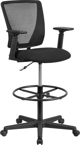 Flash Furniture Ergonomic Mid-Back Mesh Drafting Chair with Black Fabric Seat, Adjustable Foot Ring and Adjustable Arms - GO-2100-A-GG