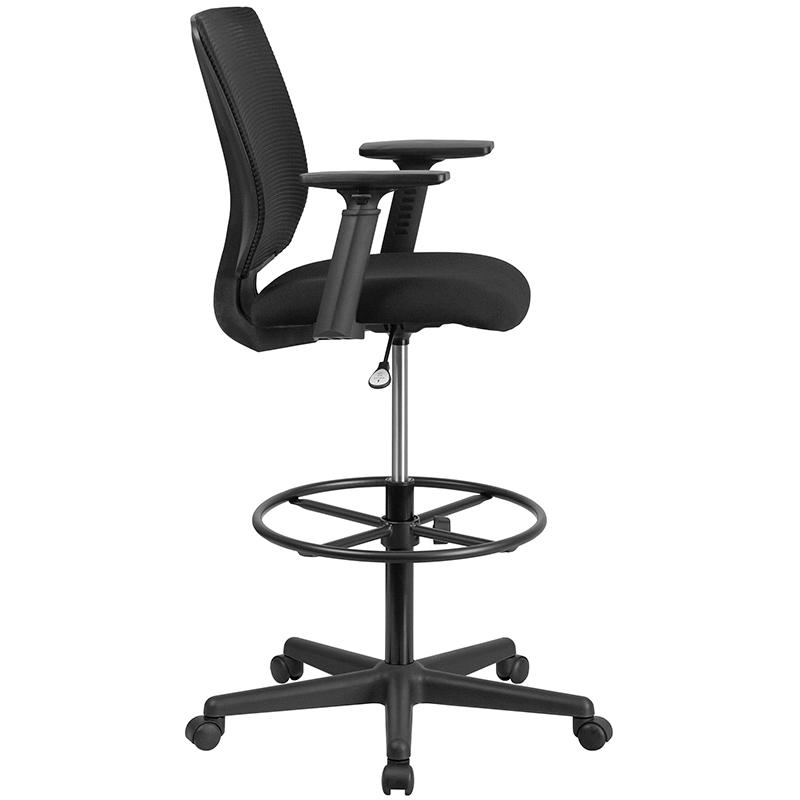 Flash Furniture Ergonomic Mid-Back Mesh Drafting Chair with Black Fabr ...
