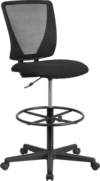 Flash Furniture Ergonomic Mid-Back Mesh Drafting Chair with Black Fabric Seat and Adjustable Foot Ring - GO-2100-GG