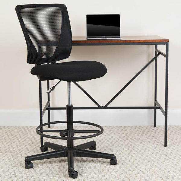 Flash Furniture Ergonomic Mid-Back Mesh Drafting Chair with Black Fabric Seat and Adjustable Foot Ring - GO-2100-GG