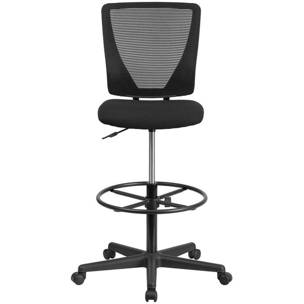 Flash Furniture Ergonomic Mid-Back Mesh Drafting Chair with Black Fabric Seat and Adjustable Foot Ring - GO-2100-GG