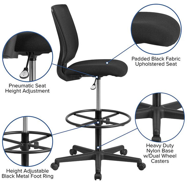 Flash Furniture Ergonomic Mid-Back Mesh Drafting Chair with Black Fabric Seat and Adjustable Foot Ring - GO-2100-GG