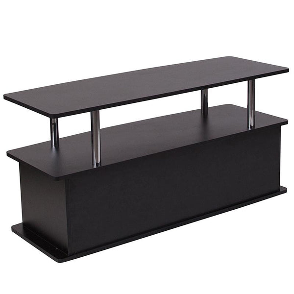 Flash Furniture Evanston Black TV Stand with Shelves, Cabinet and Stainless Steel Tubing - NAN-NJ-TS082-GG