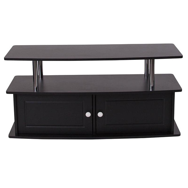 Flash Furniture Evanston Black TV Stand with Shelves, Cabinet and Stainless Steel Tubing - NAN-NJ-TS082-GG