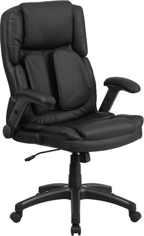 Flash Furniture Extreme Comfort High Back Black Leather Executive Swivel Chair with Flip-Up Arms - BT-90275H-GG