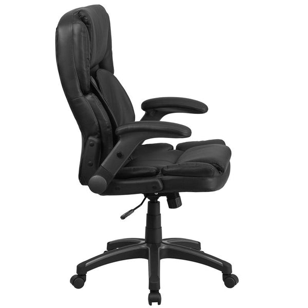 Flash Furniture Extreme Comfort High Back Black Leather Executive Swivel Chair with Flip-Up Arms - BT-90275H-GG