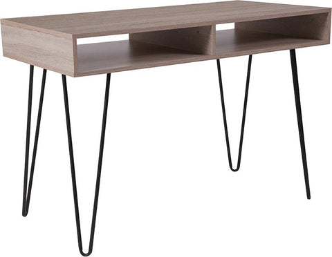 Flash Furniture Franklin Oak Wood Grain Finish Computer Table with Black Metal Legs - NAN-JH-1758-GG