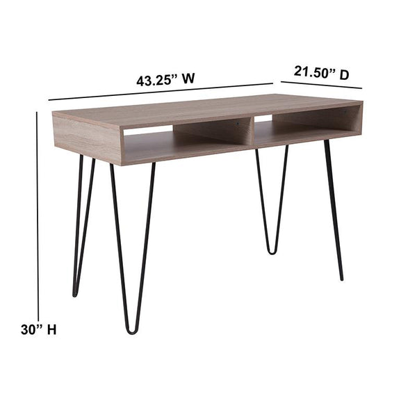 Flash Furniture Franklin Oak Wood Grain Finish Computer Table with Black Metal Legs - NAN-JH-1758-GG