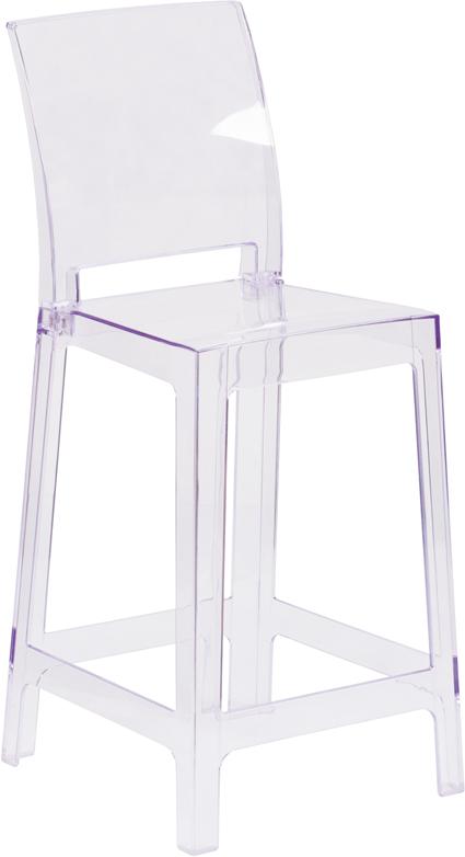 Flash Furniture Ghost Counter Stool with Square Back in Transparent Crystal - OW-SQUAREBACK-24-GG