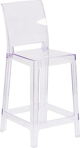 Flash Furniture Ghost Counter Stool with Square Back in Transparent Crystal - OW-SQUAREBACK-24-GG