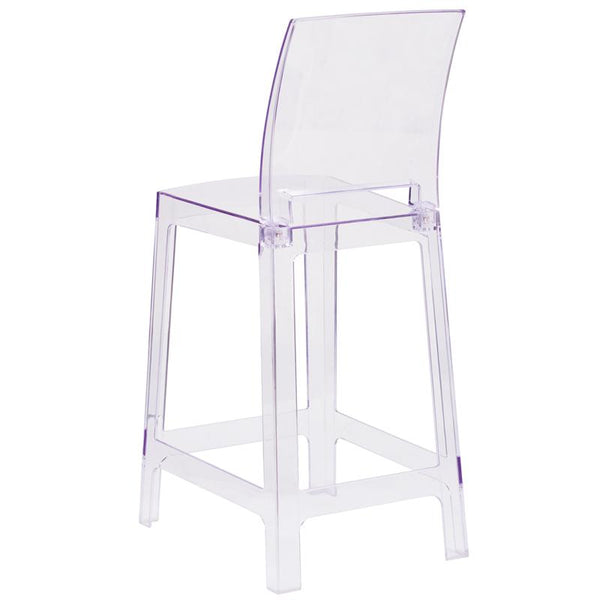 Flash Furniture Ghost Counter Stool with Square Back in Transparent Crystal - OW-SQUAREBACK-24-GG