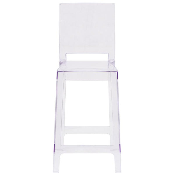 Flash Furniture Ghost Counter Stool with Square Back in Transparent Crystal - OW-SQUAREBACK-24-GG