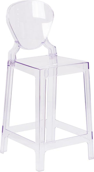 Flash Furniture Ghost Counter Stool with Tear Back in Transparent Crystal - OW-TEARBACK-24-GG