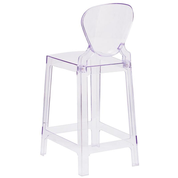 Flash Furniture Ghost Counter Stool with Tear Back in Transparent Crystal - OW-TEARBACK-24-GG