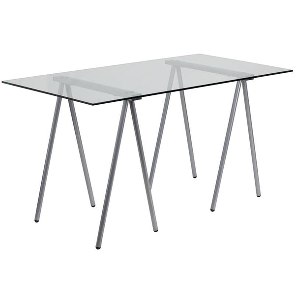 Flash Furniture Glass Computer Desk with Silver Metal Frame - NAN-JN-2119-GG