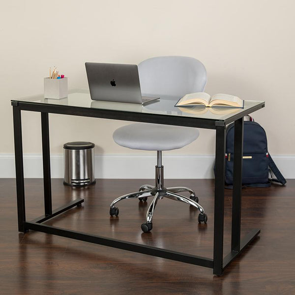 Flash Furniture Glass Desk with Black Pedestal Metal Frame - NAN-WK-055-GG