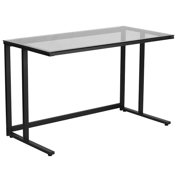 Flash Furniture Glass Desk with Black Pedestal Metal Frame - NAN-WK-055-GG