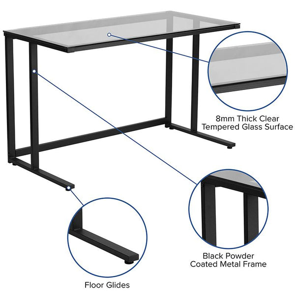 Flash Furniture Glass Desk with Black Pedestal Metal Frame - NAN-WK-055-GG