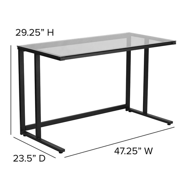 Flash Furniture Glass Desk with Black Pedestal Metal Frame - NAN-WK-055-GG