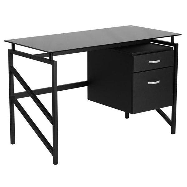 Flash Furniture Glass Desk with Two Drawer Pedestal - NAN-WK-036-GG