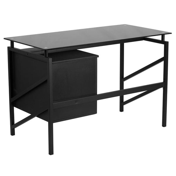 Flash Furniture Glass Desk with Two Drawer Pedestal - NAN-WK-036-GG