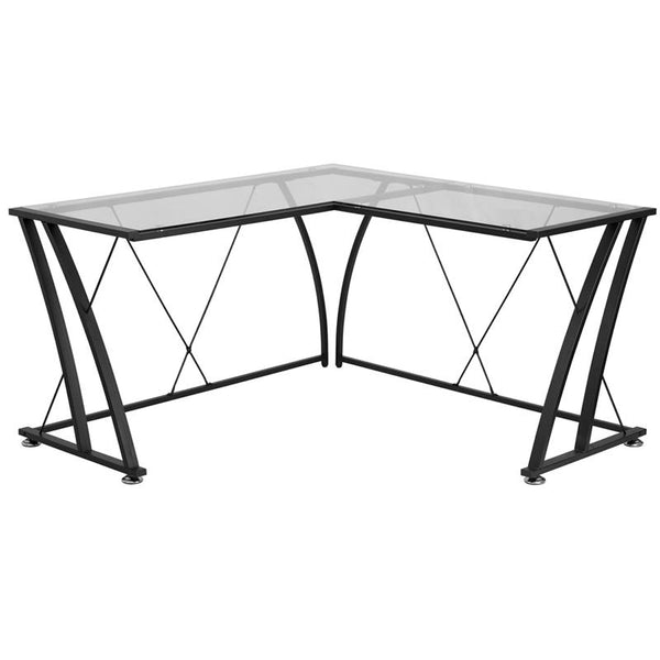 Flash Furniture Glass L-Shape Computer Desk with Black Metal Frame - NAN-WK-096-GG