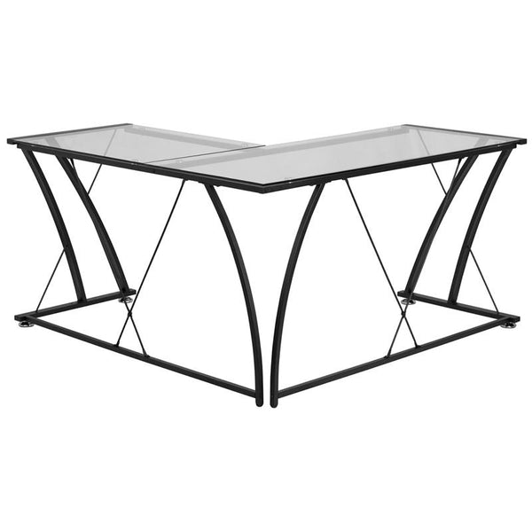 Flash Furniture Glass L-Shape Computer Desk with Black Metal Frame - NAN-WK-096-GG