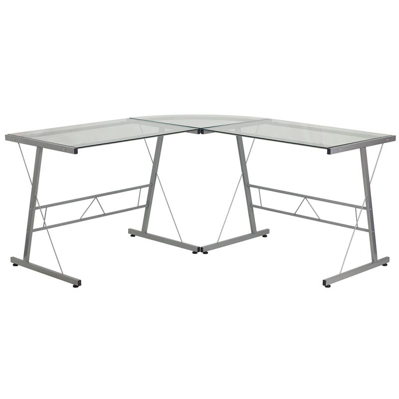 Flash Furniture Glass L-Shape Computer Desk with Silver Metal Frame - NAN-CD-22181-GG