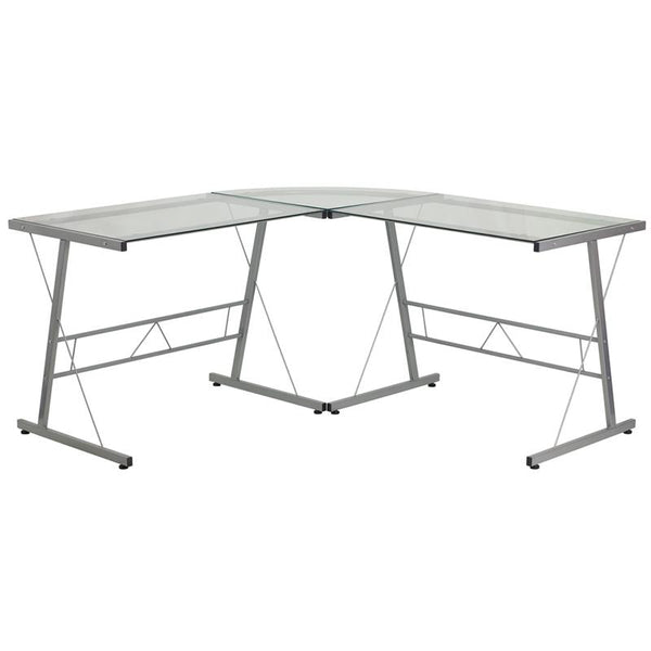 Flash Furniture Glass L-Shape Computer Desk with Silver Metal Frame - NAN-CD-22181-GG