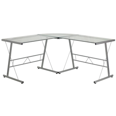 Flash Furniture Glass L-Shape Computer Desk with Silver Metal Frame - NAN-CD-22181-GG