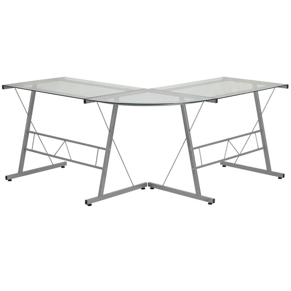 Flash Furniture Glass L-Shape Computer Desk with Silver Metal Frame - NAN-CD-22181-GG