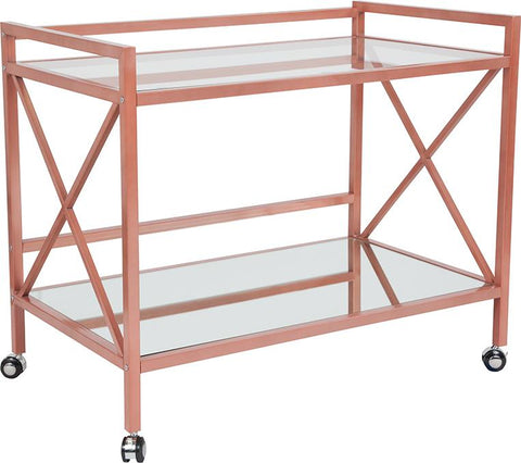 Flash Furniture Glenwood Park Glass Kitchen Serving and Bar Cart with Rose Gold Frame - NAN-JH-17110-GG