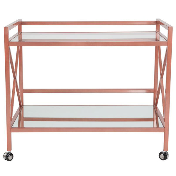 Flash Furniture Glenwood Park Glass Kitchen Serving and Bar Cart with Rose Gold Frame - NAN-JH-17110-GG