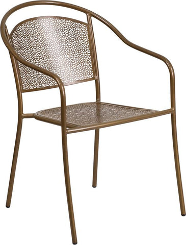 Flash Furniture Gold Indoor-Outdoor Steel Patio Arm Chair with Round Back - CO-3-GD-GG