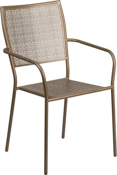 Flash Furniture Gold Indoor-Outdoor Steel Patio Arm Chair with Square Back - CO-2-GD-GG