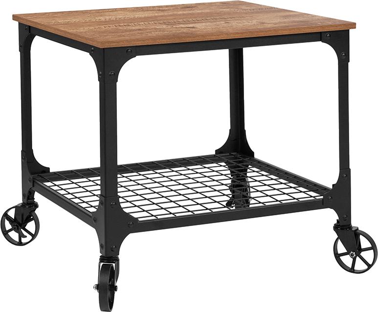 Flash Furniture Grant Park Rustic Wood Grain and Industrial Iron Kitchen Serving and Bar Cart - NAN-JH-17109-GG