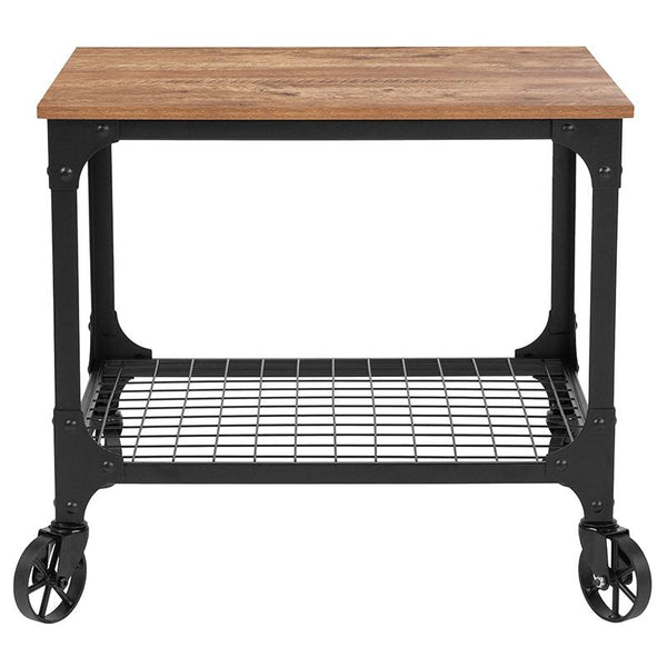 Flash Furniture Grant Park Rustic Wood Grain and Industrial Iron Kitchen Serving and Bar Cart - NAN-JH-17109-GG