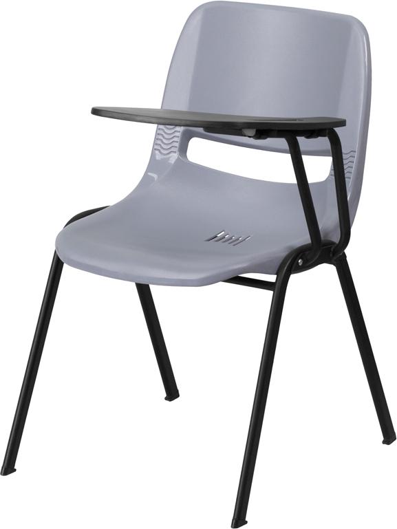 Flash Furniture Gray Ergonomic Shell Chair with Left Handed Flip-Up Tablet Arm - RUT-EO1-GY-LTAB-GG