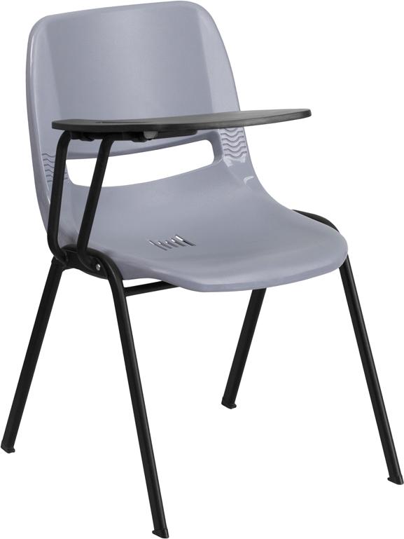 Flash Furniture Gray Ergonomic Shell Chair with Right Handed Flip-Up Tablet Arm - RUT-EO1-GY-RTAB-GG