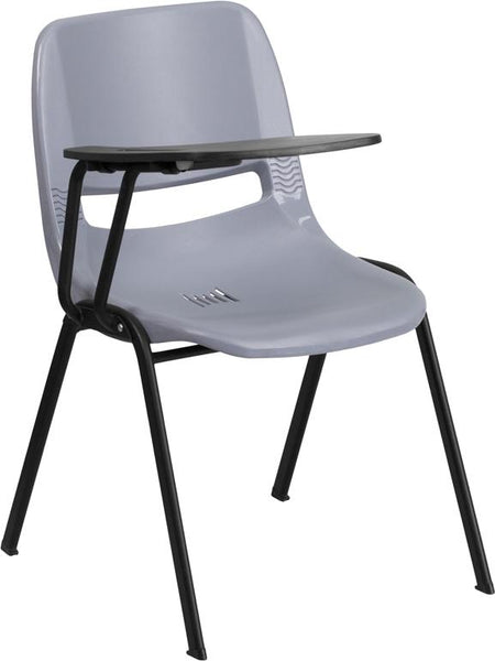 Flash Furniture Gray Ergonomic Shell Chair with Right Handed Flip-Up Tablet Arm - RUT-EO1-GY-RTAB-GG