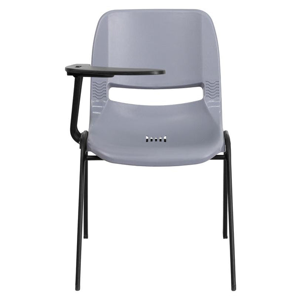 Flash Furniture Gray Ergonomic Shell Chair with Right Handed Flip-Up Tablet Arm - RUT-EO1-GY-RTAB-GG