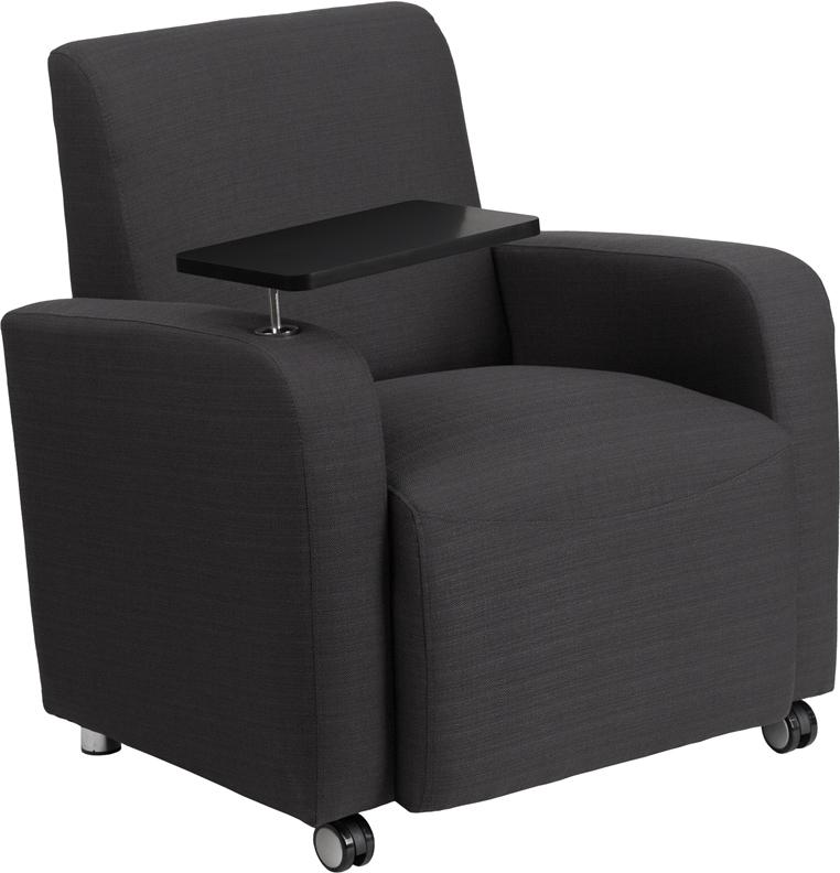 Flash Furniture Gray Fabric Guest Chair with Tablet Arm and Front Wheel Casters - BT-8217-GY-CS-GG