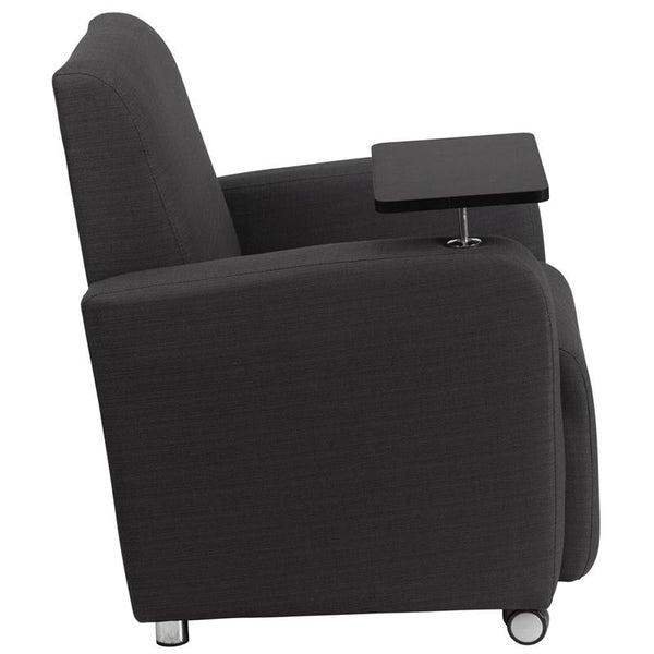 Flash Furniture Gray Fabric Guest Chair with Tablet Arm and Front Wheel Casters - BT-8217-GY-CS-GG