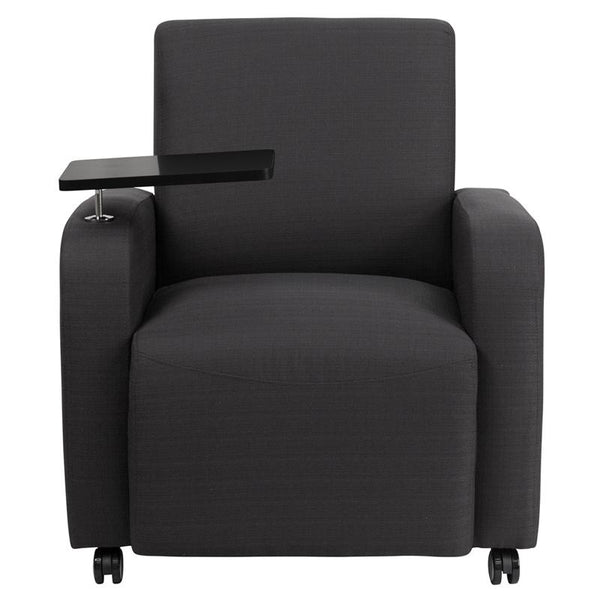 Flash Furniture Gray Fabric Guest Chair with Tablet Arm and Front Wheel Casters - BT-8217-GY-CS-GG