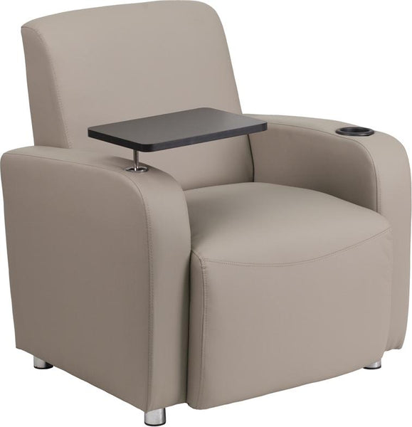 Flash Furniture Gray Leather Guest Chair with Tablet Arm, Chrome Legs and Cup Holder - BT-8217-GV-GG