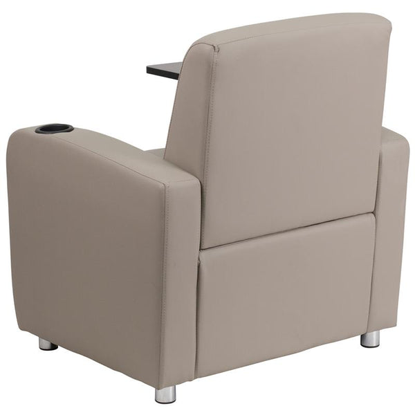 Flash Furniture Gray Leather Guest Chair with Tablet Arm, Chrome Legs and Cup Holder - BT-8217-GV-GG