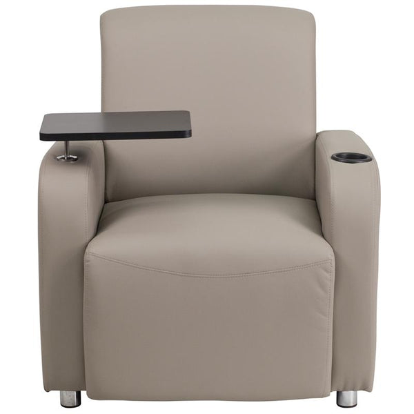 Flash Furniture Gray Leather Guest Chair with Tablet Arm, Chrome Legs and Cup Holder - BT-8217-GV-GG