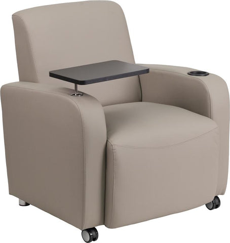 Flash Furniture Gray Leather Guest Chair with Tablet Arm, Front Wheel Casters and Cup Holder - BT-8217-GV-CS-GG