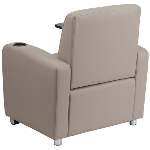 Flash Furniture Gray Leather Guest Chair with Tablet Arm, Front Wheel Casters and Cup Holder - BT-8217-GV-CS-GG