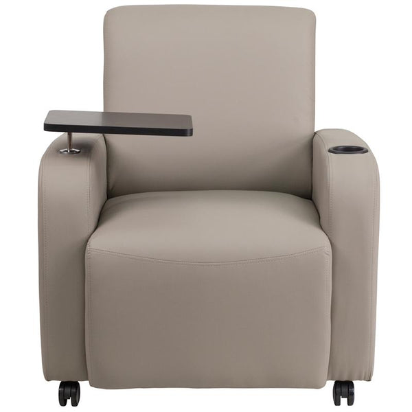 Flash Furniture Gray Leather Guest Chair with Tablet Arm, Front Wheel Casters and Cup Holder - BT-8217-GV-CS-GG
